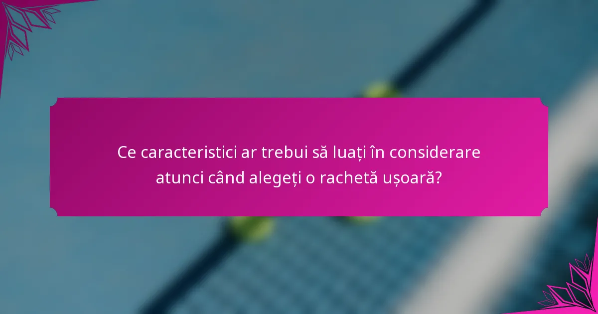 Ce caracteristici ar trebui să luați în considerare atunci când alegeți o rachetă ușoară?